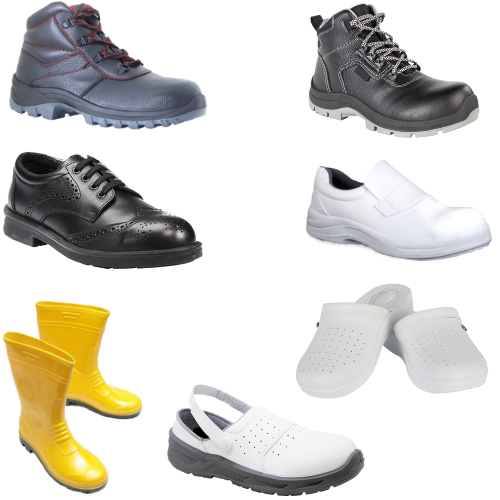 Eine Collage aus verschiedenen Schuhtypen auf weißem Hintergrund