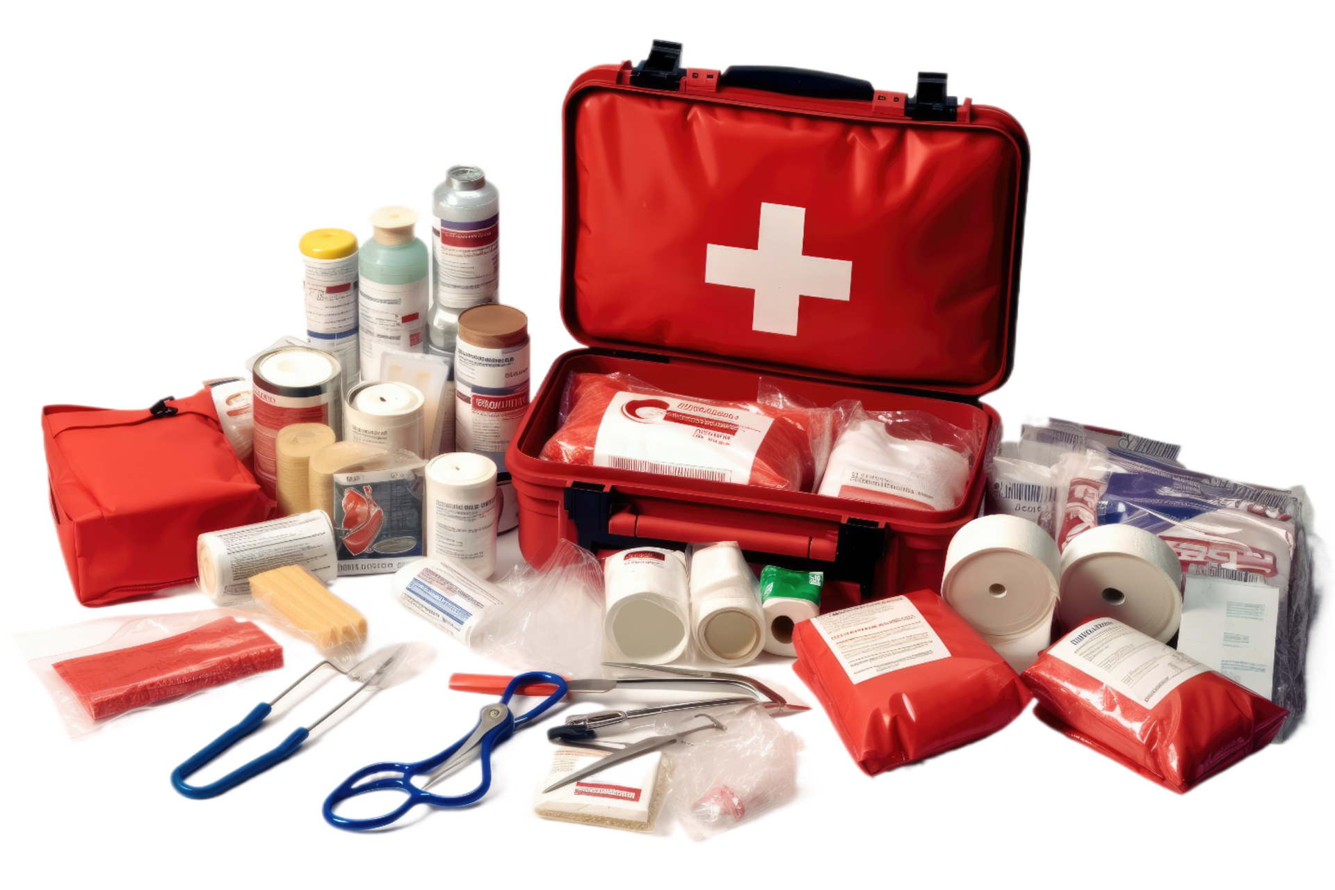 Ein rotes Erste-Hilfe-Set mit einem weißen Kreuz darauf