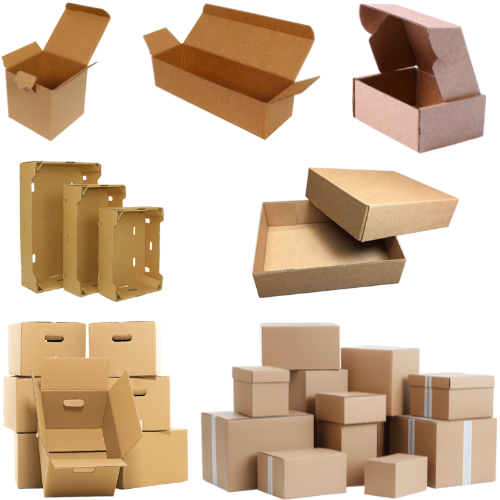 Auf weißem Hintergrund sind verschiedene Kartons abgebildet.
