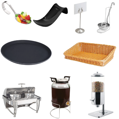 Eine Reihe von verschiedenen Arten von Servierutensilien auf weißem Hintergrund