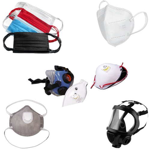 Es gibt viele verschiedene Arten von Gesichtsmasken auf weißem Hintergrund.