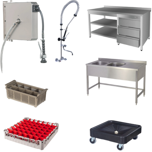 Auf weißem Hintergrund sind verschiedene Geräte aus Edelstahl abgebildet.