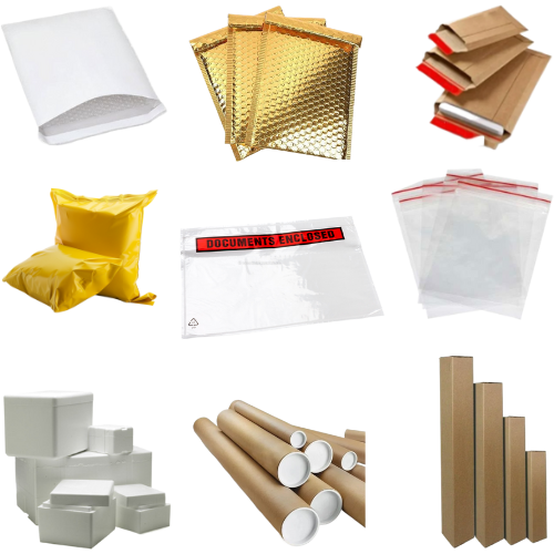 Eine Collage aus verschiedenen Arten von Umschlägen und Taschen