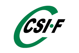 Un logotipo verde y negro para CSI-F sobre un fondo blanco.