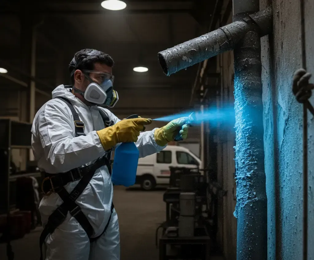 encapsulado de amianto en bajantes antes de su retirada segura