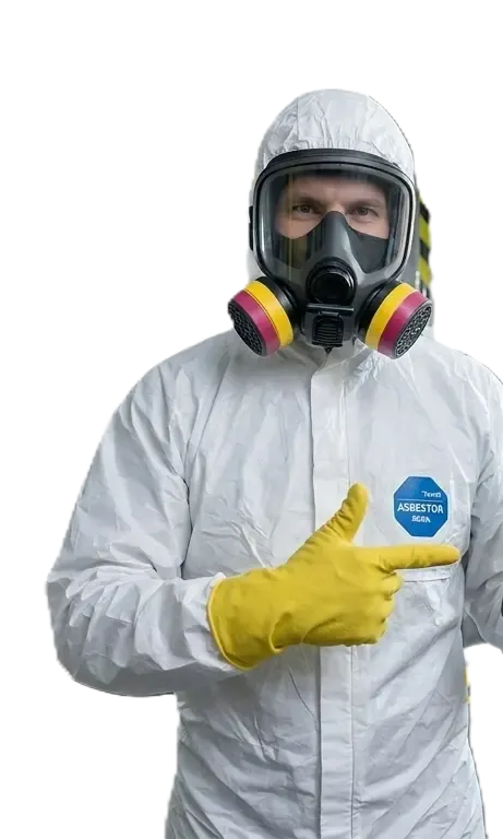 Un hombre con una camisa vaquera señala hacia un lado.