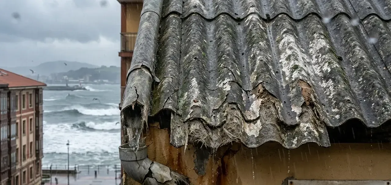 Uralita degradada por el salitre en Gijón