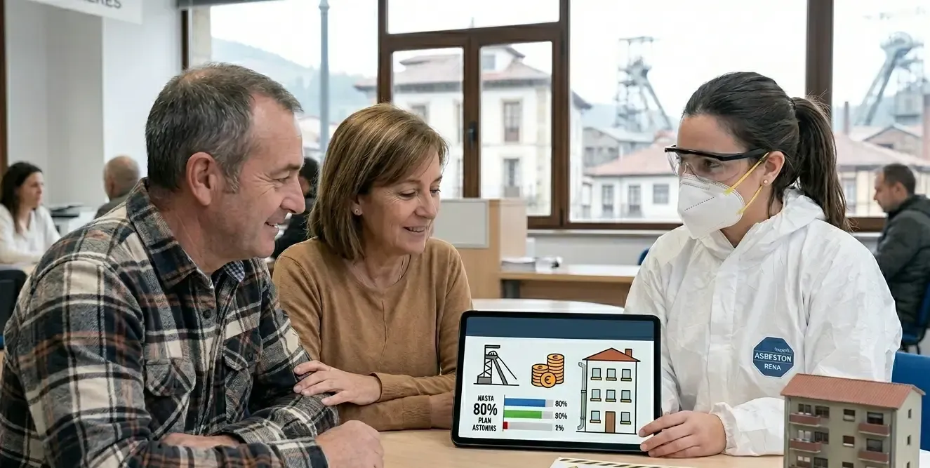 Pareja de Langreo se informa sobre ayudas RERA para 2026.