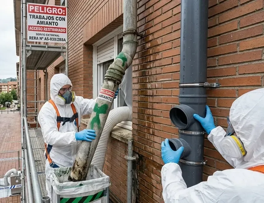 Sustitución de bajantes de amianto en Pumarín Oviedo