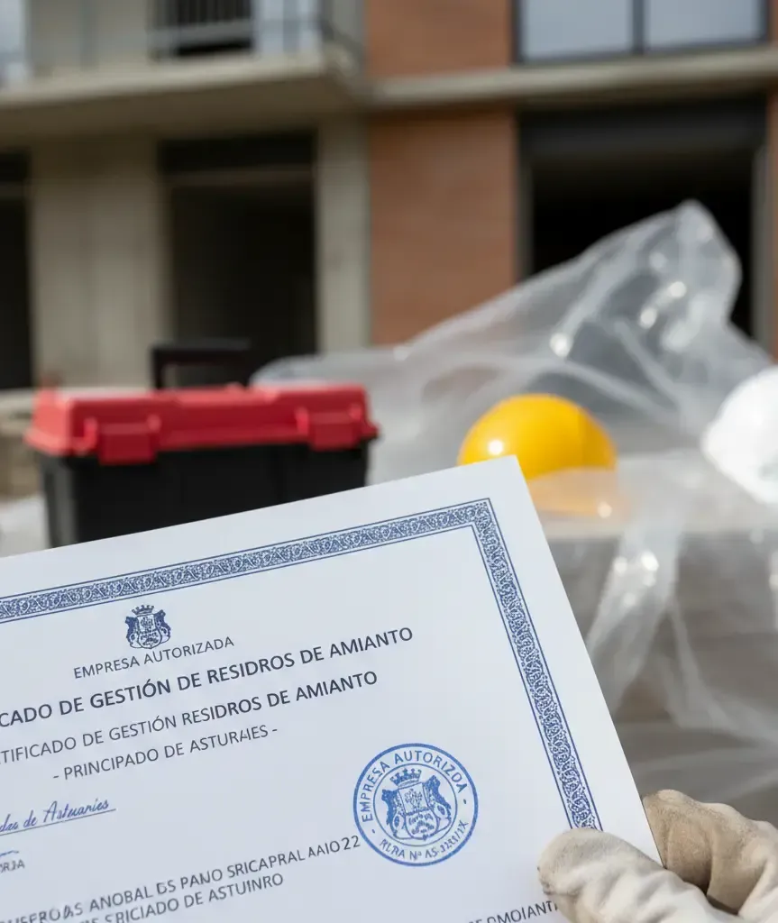 empresa inscrita RERA Asturias gestión residuos amiantoconstrucción en un sitio de construcción.