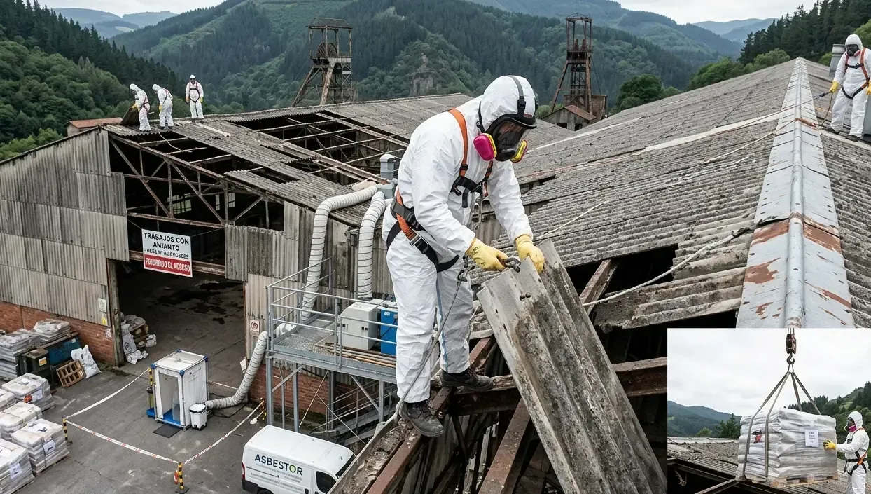 Retirada de fibrocemento en naves mineras de Mieres