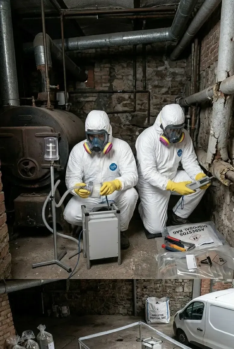 Control de fibras de asbesto en una sala de calderas de Sama.