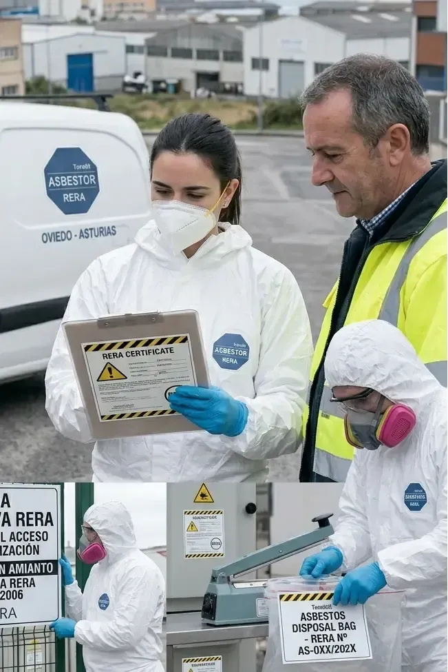 Técnica de ASBESTOR revisando certificación RERA en obra