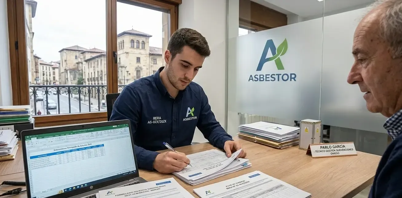 Técnico de Asbestor gestionando ayudas en Oviedo