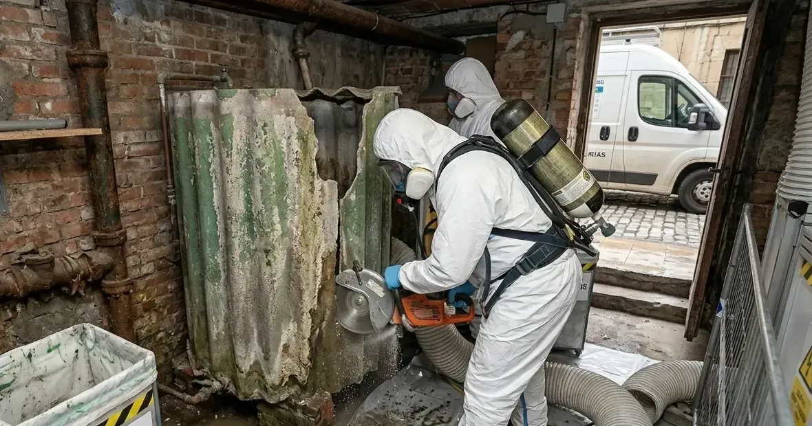 Retirada de depósito de amianto en sótano de Oviedo