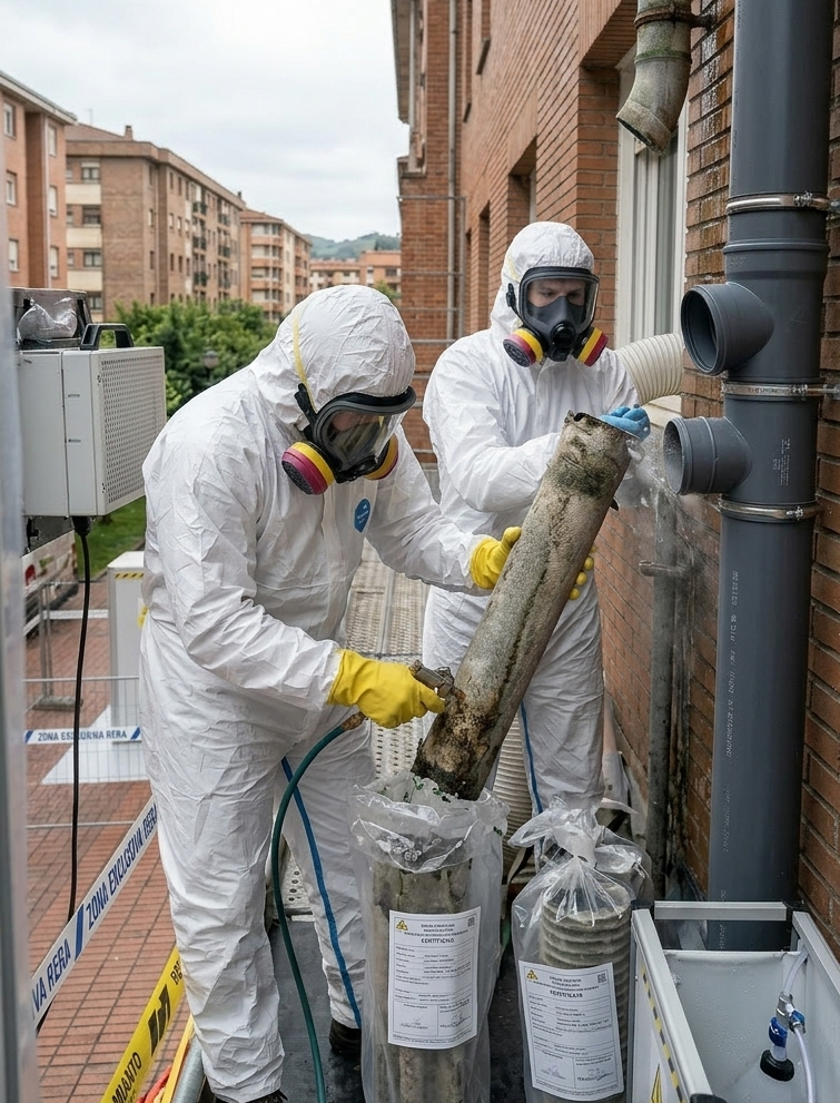 Cambio de bajante de amianto en barrio Llaranes Avilés