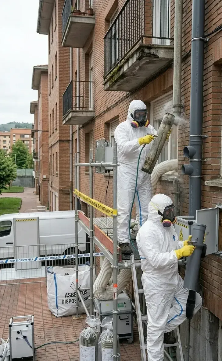Cambio de bajantes de amianto en Requejo, Mieres