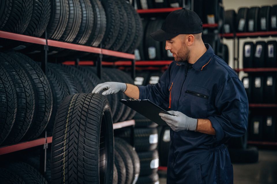 Technicien qui vérifie un pneu 