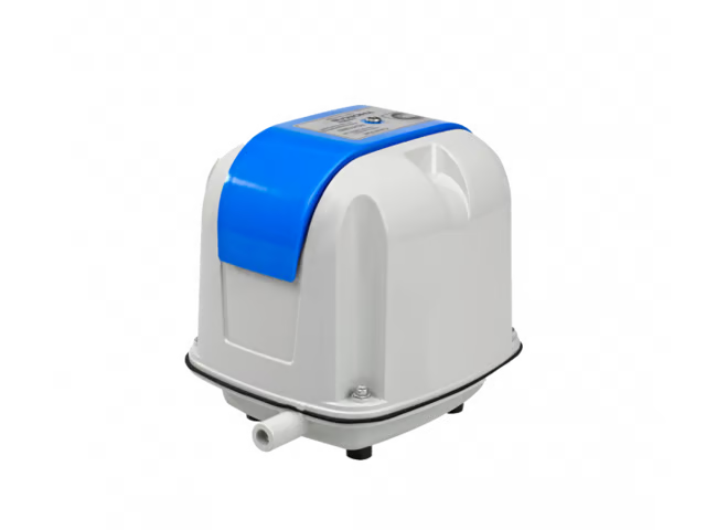 Weiß-blaue Luftpumpe für ein Aquarium.