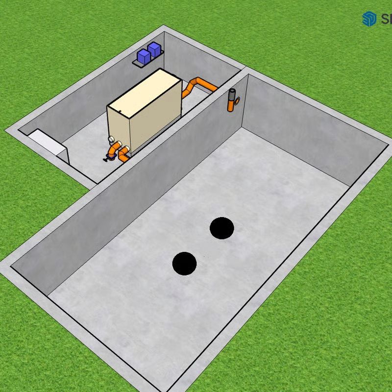 Isometrische Ansicht eines Betongewölbes mit Ausrüstung.