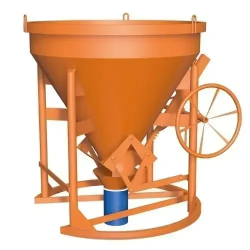 Ein großer orangefarbener kegelförmiger Behälter mit einem daran befestigten Rad