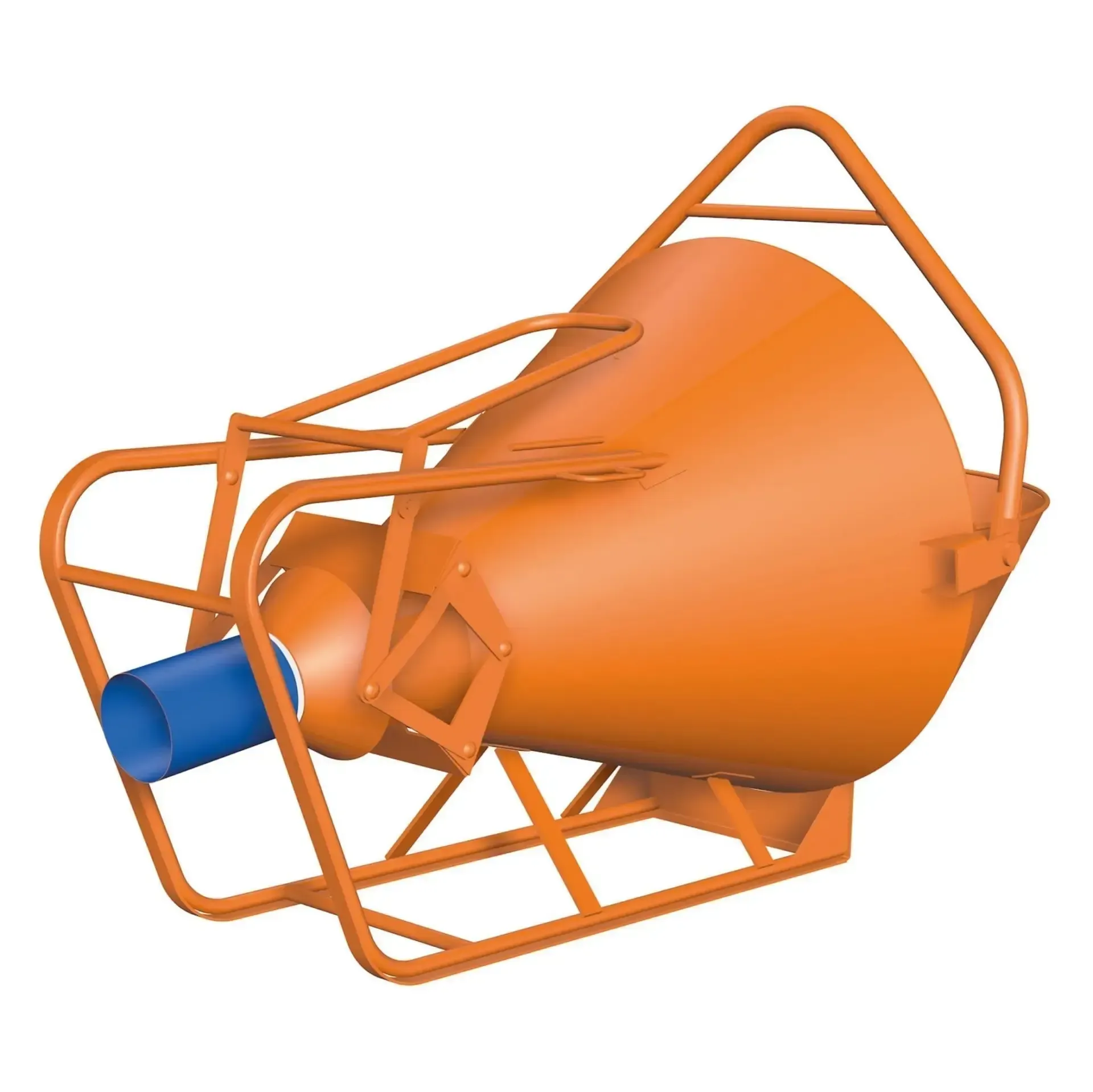 Ein orangefarbenes Objekt mit einem daran befestigten blauen Rohr