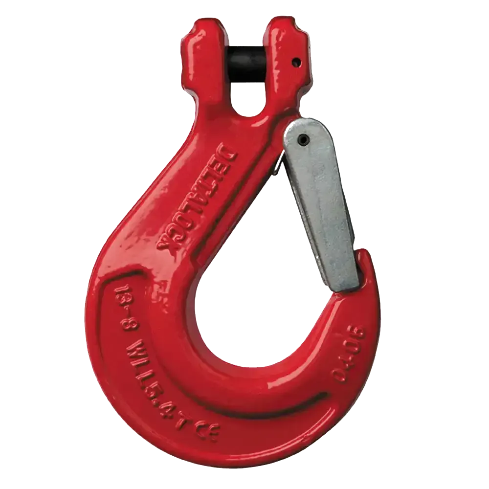 Eine Nahaufnahme von einem roten Haken auf weißem Hintergrund