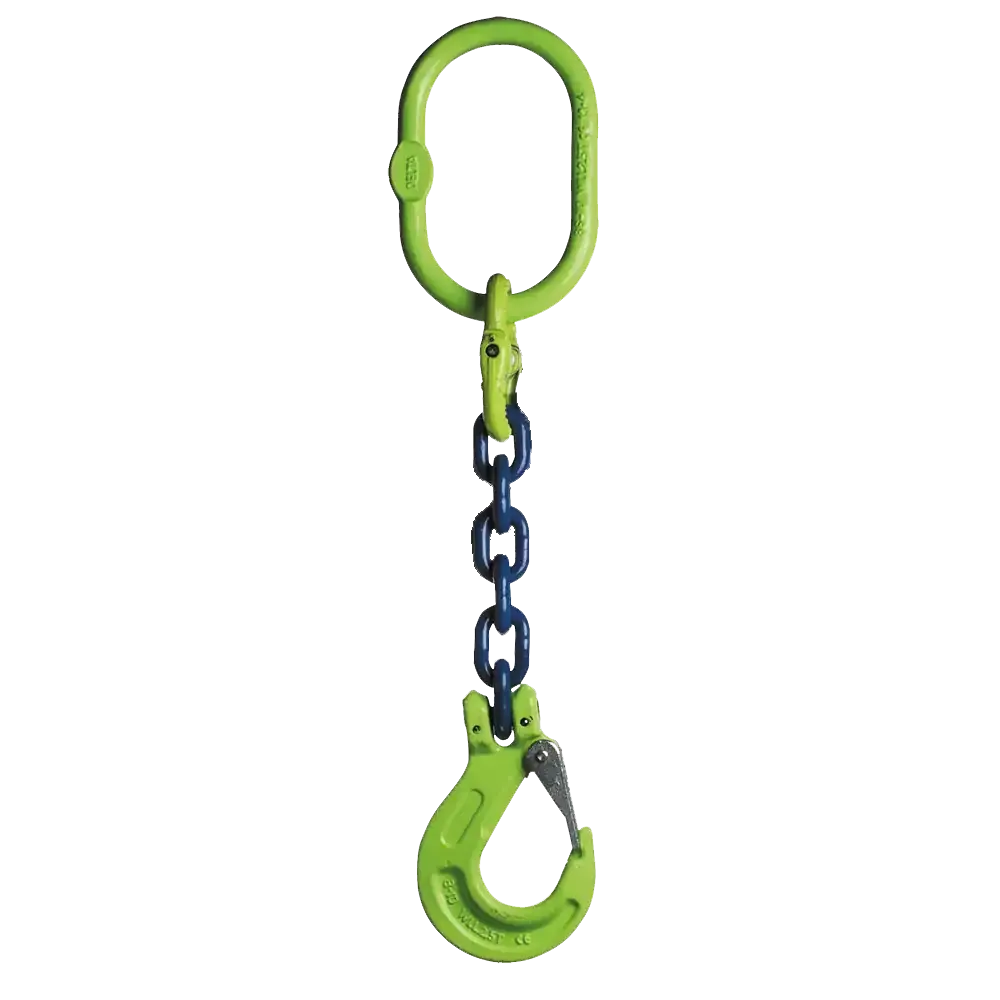 Eine grüne Kette mit einem daran befestigten blauen Haken