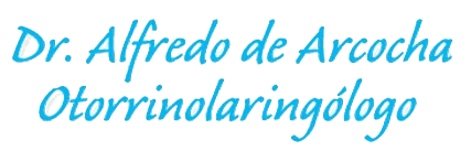 Texto: Dr. Alfredo de Arcocha, Otorrinolaringólogo en letra turquesa.