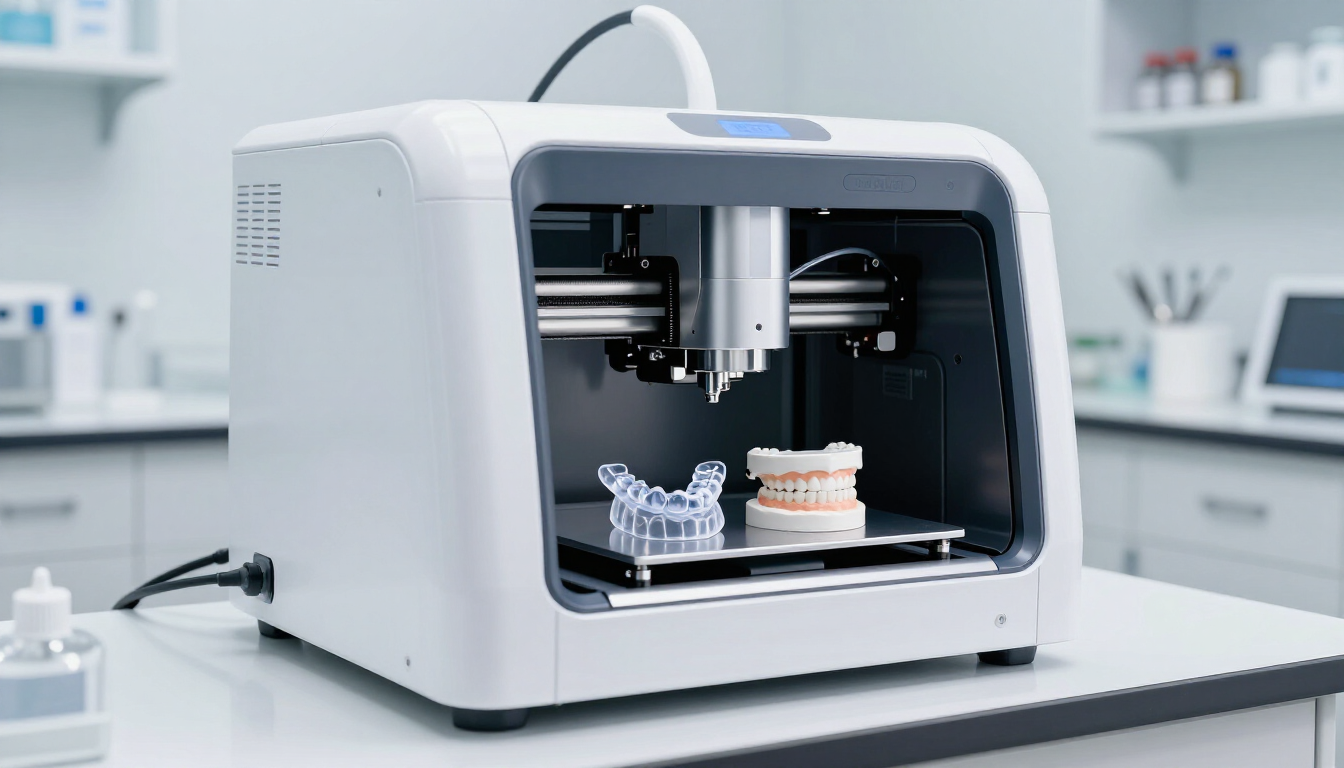 Impresora 3D dental trabajando
