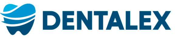 Logotipo de Dentalex con icono de diente azul y marca denominativa.