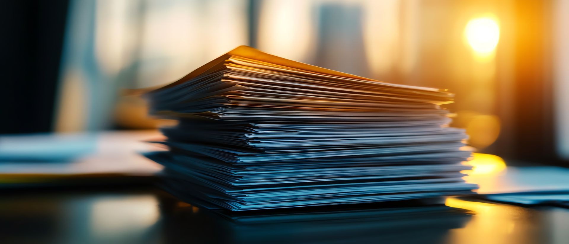 Pile de documents posés sur un bureau