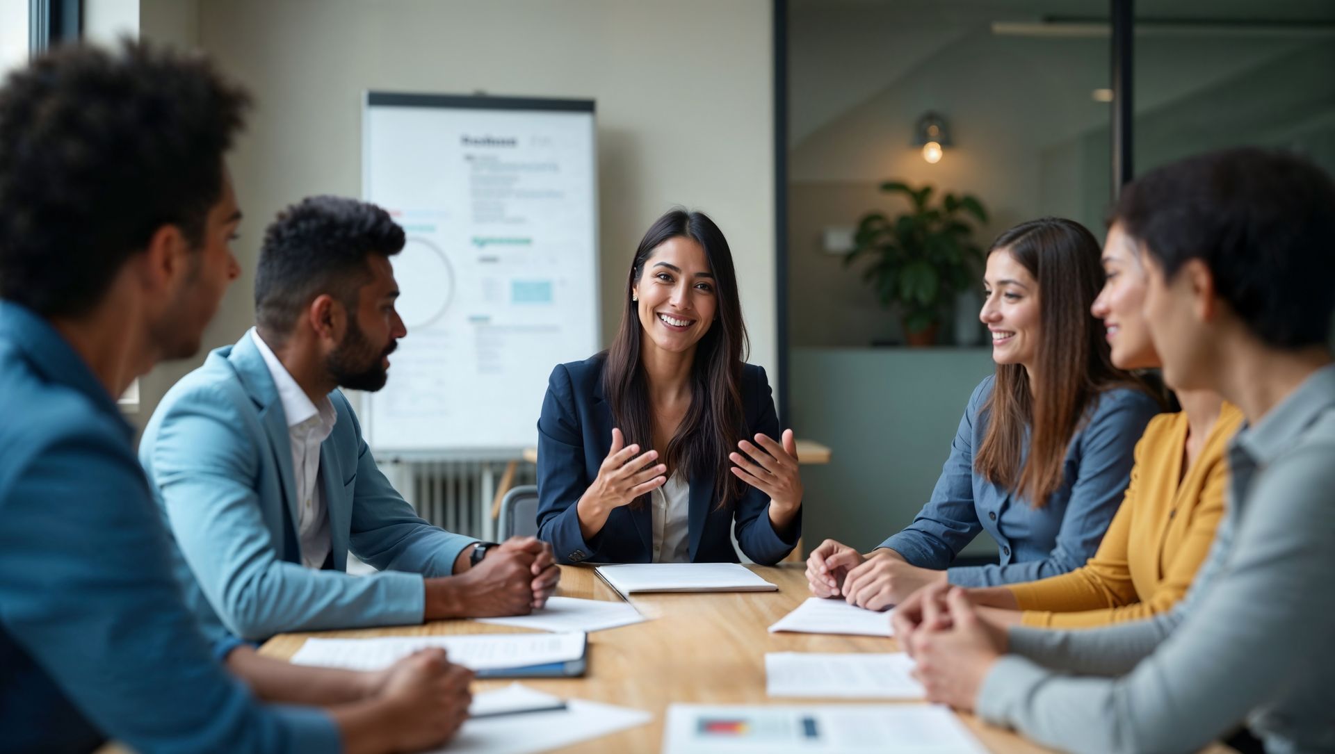 Équipe assise autour d'un bureau