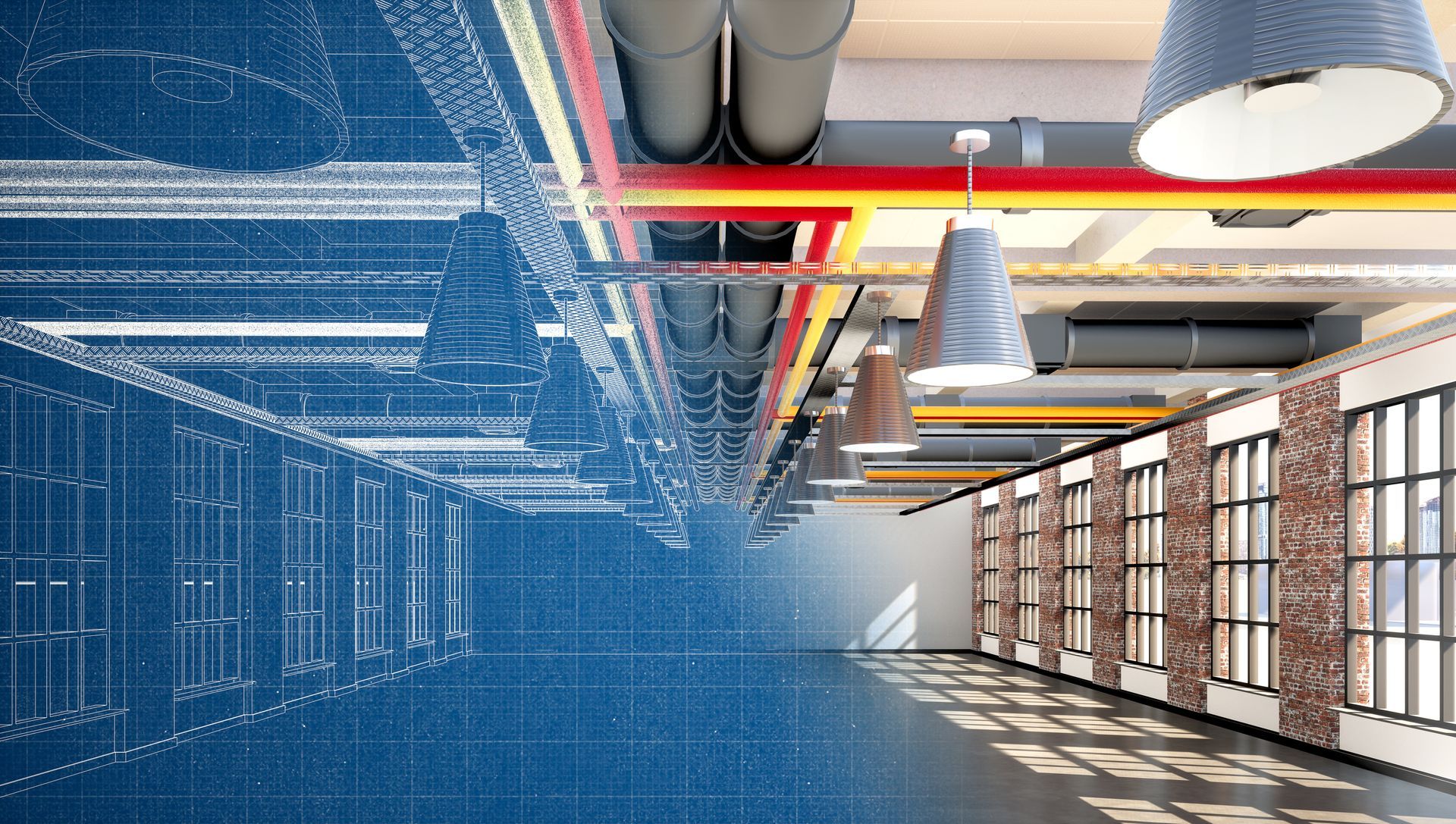 Plan d'une construction fondu en maquette digitalisée