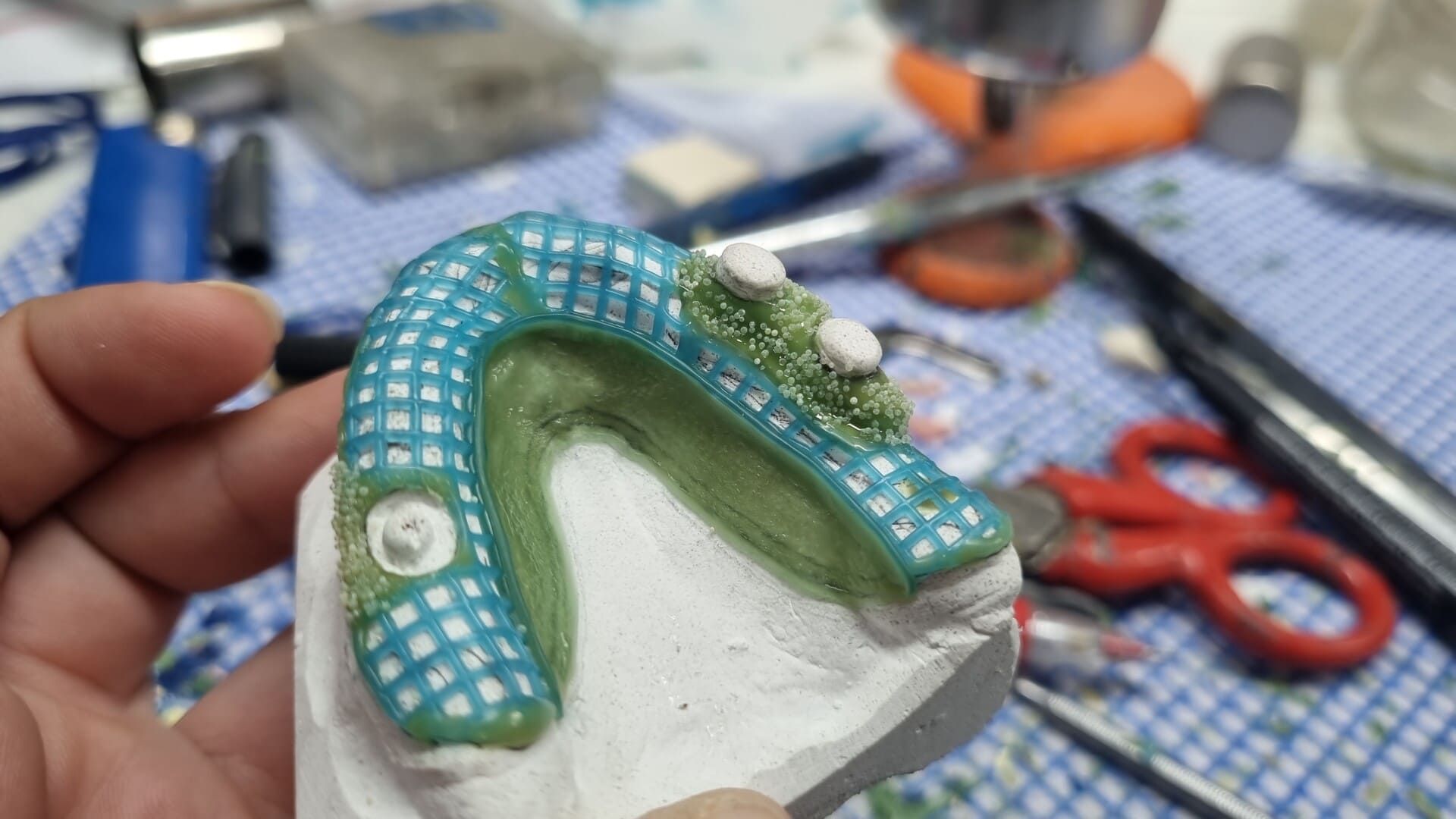 Una persona sostiene un modelo de un diente en su mano.