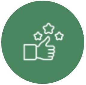 Un dibujo lineal de una mano dando un pulgar hacia arriba con estrellas saliendo de ella.