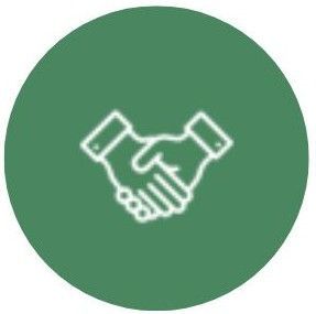 Un dibujo lineal de dos manos temblando en un círculo verde.