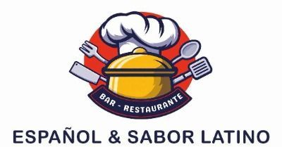 Logo de restaurante con gorro de chef sobre un plato y el texto “Español & Sabor Latino”