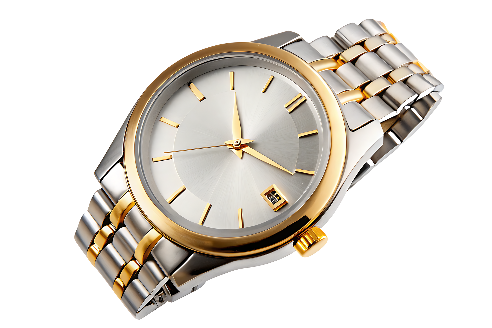 Une montre dorée et argentée.