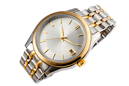 Une montre dorée et argentée.