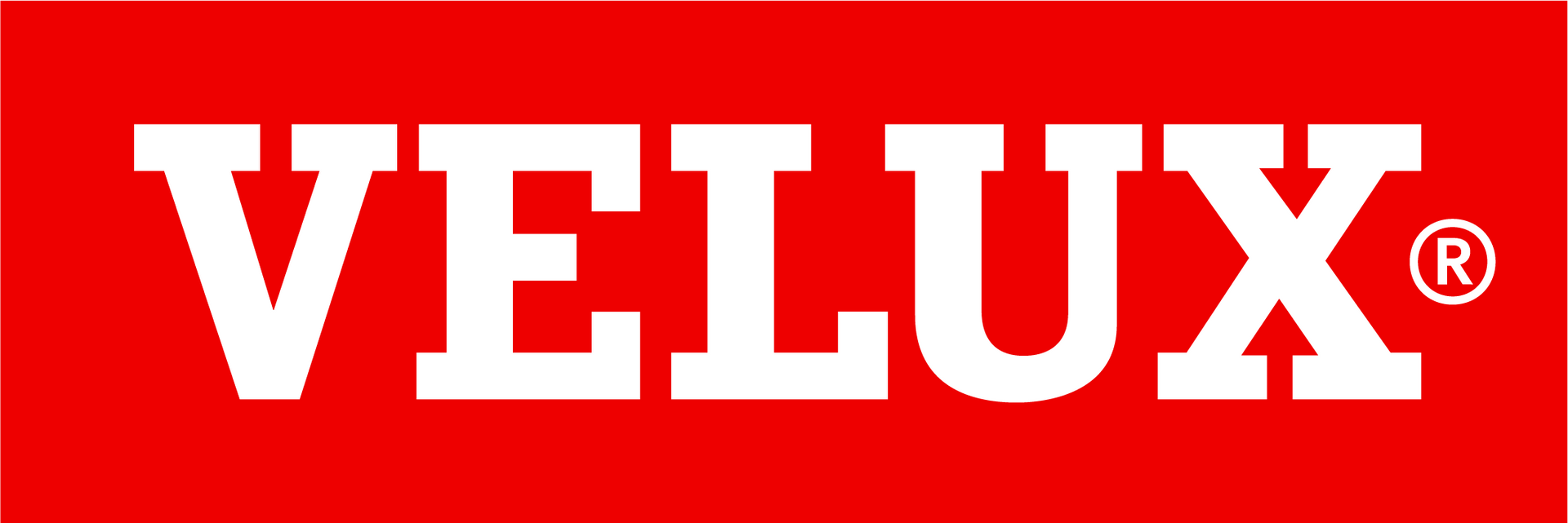 VELUX-Logo in Weiß auf rotem Hintergrund