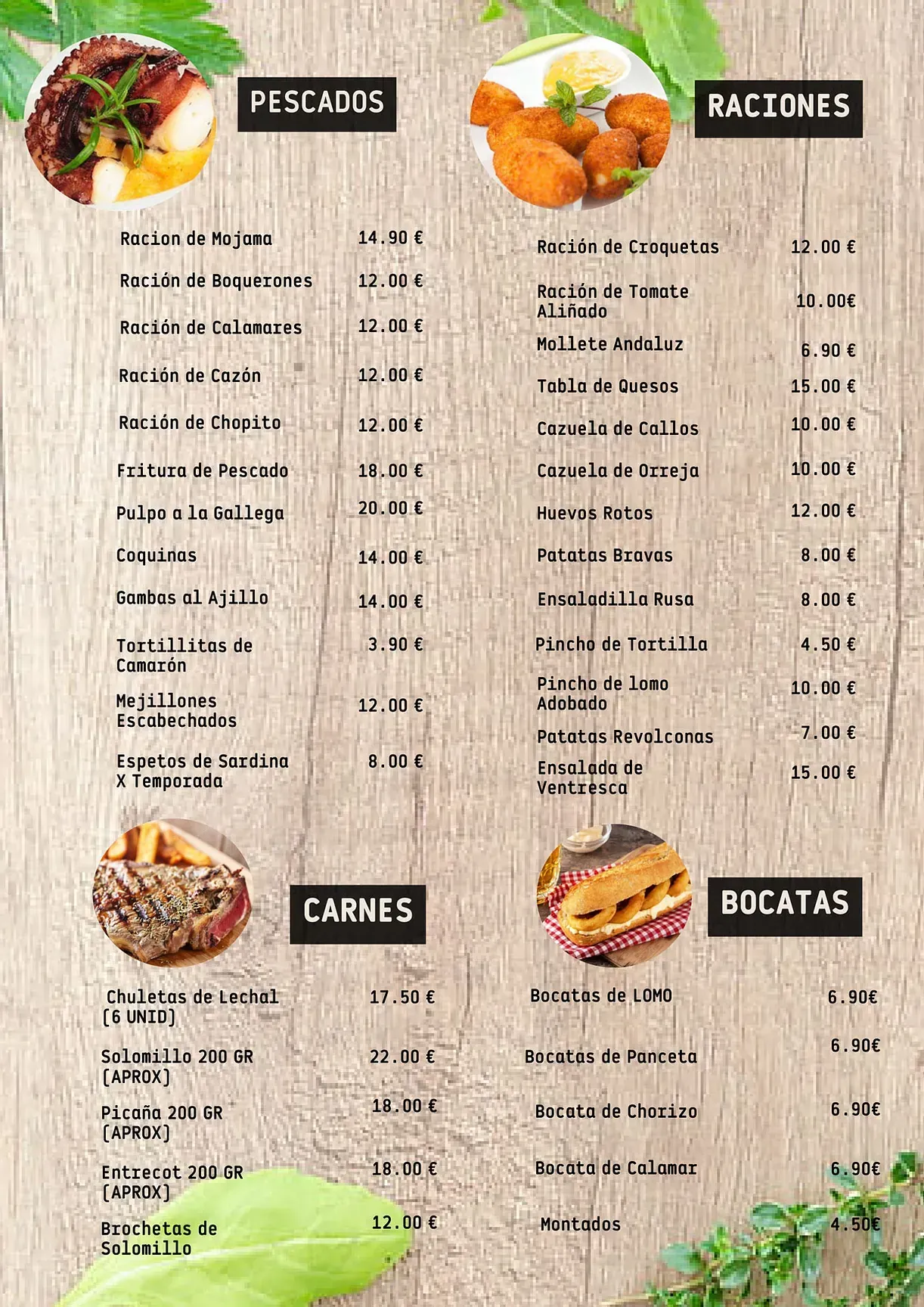 Un menú para un restaurante con una variedad de comidas.