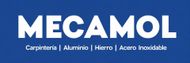 Blue logo reading &ldquo;MECAMOL&rdquo; with the words &ldquo;Carpinter&iacute;a | Aluminio | Hierro | Acero Inoxidable&rdquo; underneath