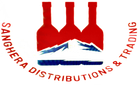 Logotipo de Sanghera Distributions & Trading que muestra tres botellas sobre un gr&aacute;fico de una monta&ntilde;a.