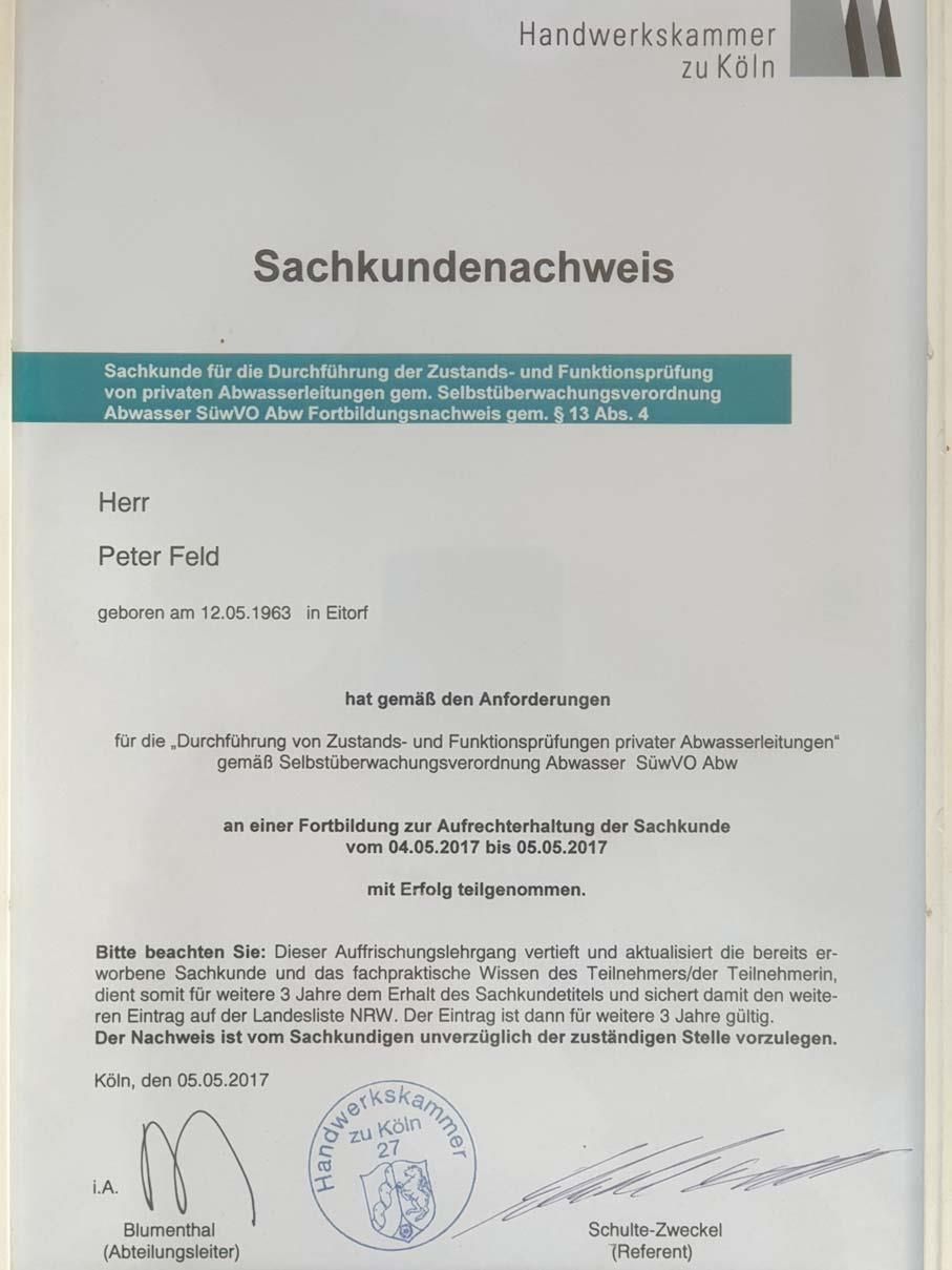 Ein Stück Papier mit der Aufschrift Sachkundennachweis