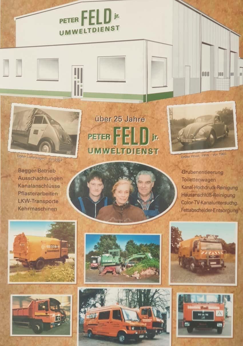Ein Poster für Peter Feld mit Bildern von LKWs und Menschen