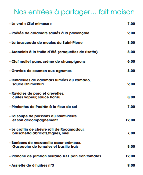 Entrées à partager