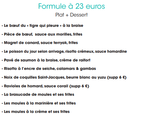 Formule de plat + dessert