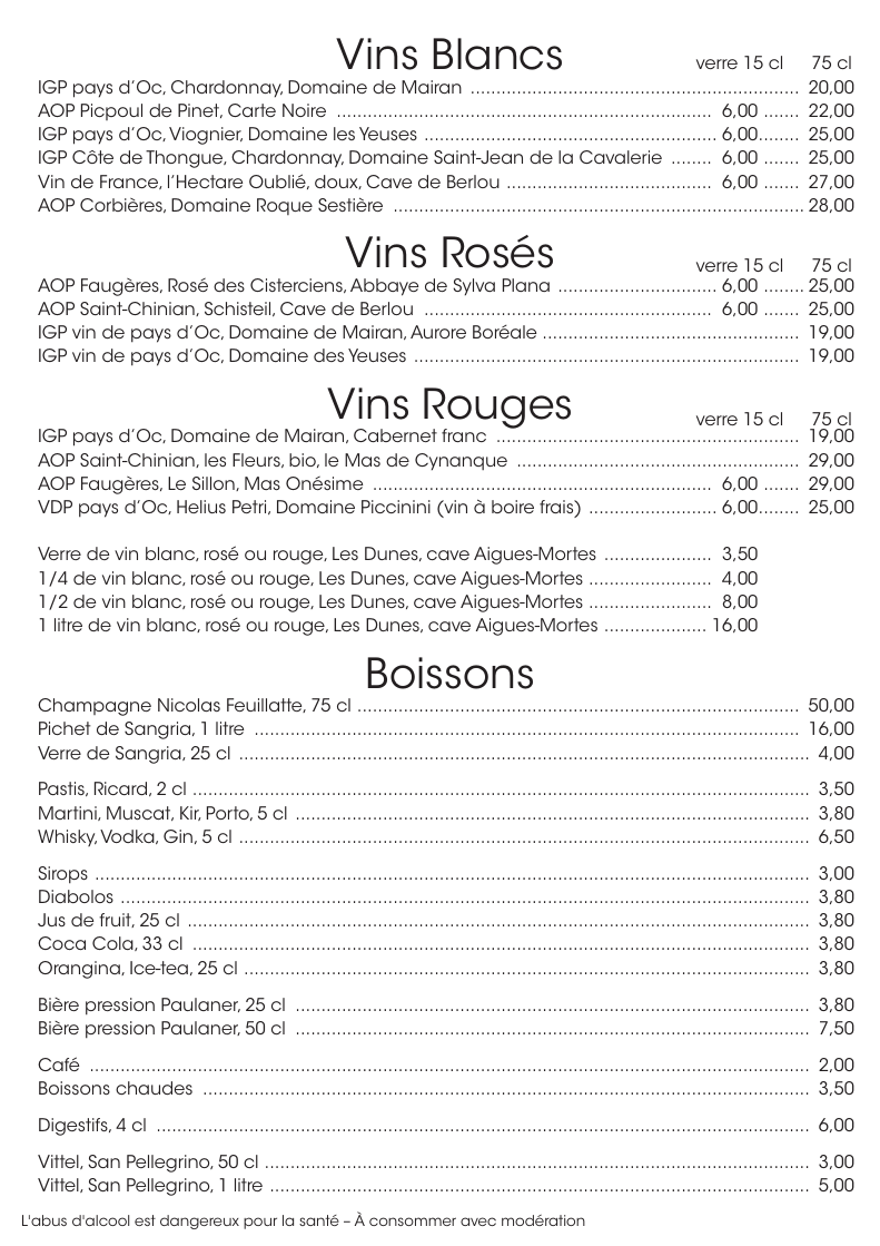 Carte des vins