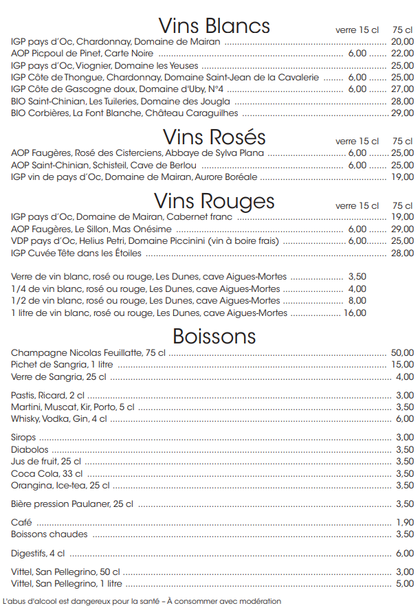 Carte des vins
